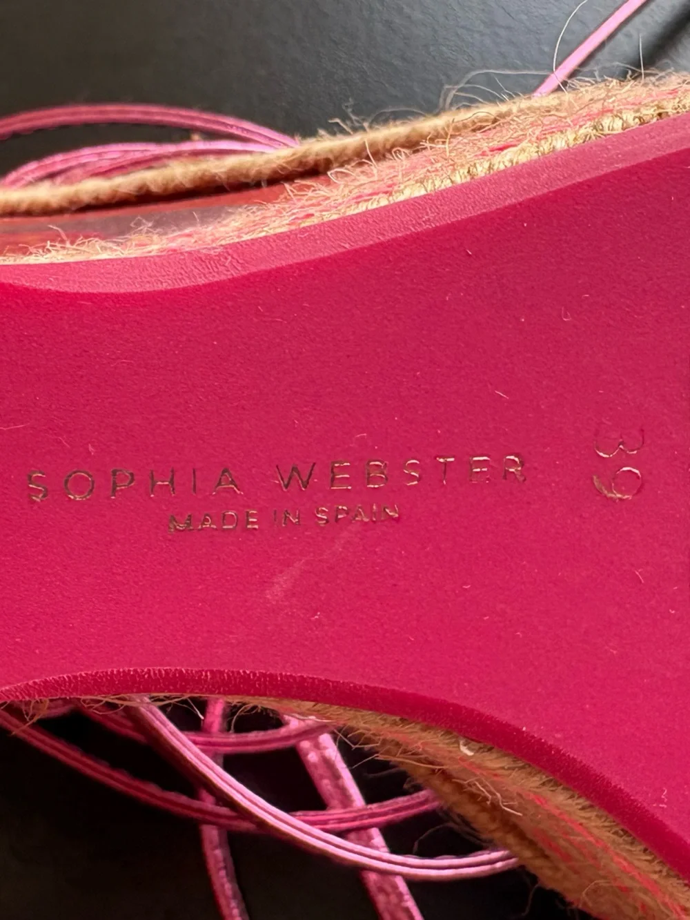 Sophia Webster Mimi Espadrille Wedge Sandals Metallic Citrus Pink EU Size 39